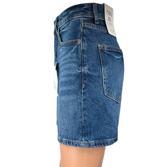 NEW Zara Women's Blue High Waisted Boyfriend Bermuda Denim Jean Shorts Size 32 - Picture 2 of 5